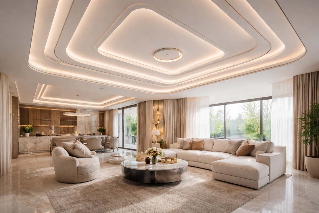 Plafond décoratif avec éclairage indirect